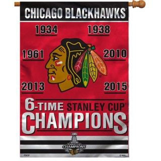 Chicago Blackhawks Wincraft 6-Time Champions Vertical Flag - 28" x 40" - Dino's Sports Fan Shop