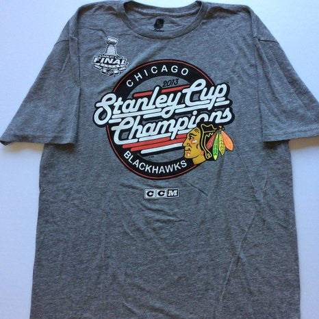 Chicago Blackhawks CCM 2013 Stanley Cup Champions Adult Soft Cotton T-Shirt - Dino's Sports Fan Shop