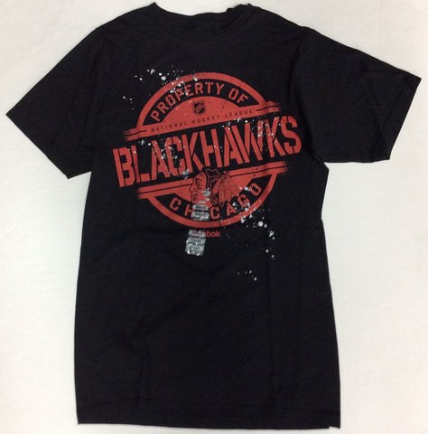 Chicago Blackhawks Reebok "Property of Chicago Blackhawks" Splatter Adult Shirt - Dino's Sports Fan Shop