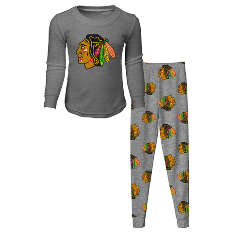 Chicago Blackhawks youth gray 2-piece long sleeve pajama set sizes 8-20