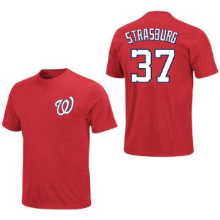 Stephen Strasburg #37 Washington Nationals Majestic MLB Red Adult Shirt - Dino's Sports Fan Shop