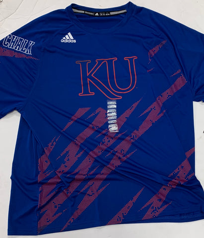 Kansas Jayhawks "KU" Adult Adidas Dri-Fit Blue Shirt