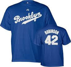Jackie Robinson #42 Brooklyn Dodgers Majestic Cooperstown Collection Adult Shirt - Dino's Sports Fan Shop