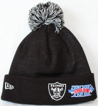 Oakland Raiders New Era Super Bowl Patch Cuffed Knit Hat - Dino's Sports Fan Shop