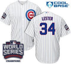 Jon Lester #34 Chicago Cubs Majestic 2016 World Series Champions Patch White Men's Jersey