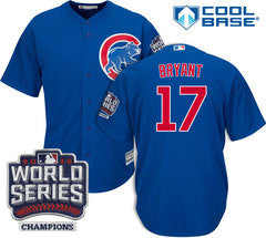 Kris Bryant #17 Chicago Cubs Majestic MLB 2016 World Series Champions Blue Men's Jersey