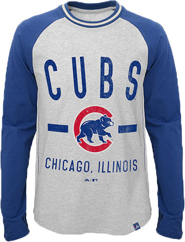 Chicago Cubs Majestic MLB L/S White/Blue Youth Shirt