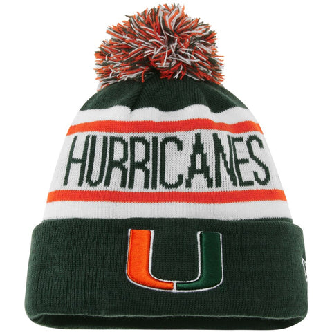 Miami Hurricanes New Era Biggest Fan Reduc Adult Sport Knit Cuffed Pom Hat