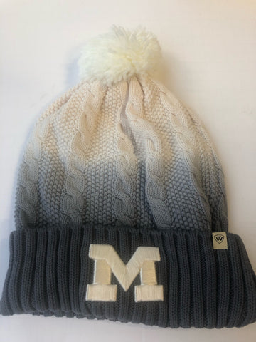 Michigan Wolverines Top of the World White Faded Winter Hat with Pom