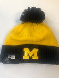 Michigan Wolverines New Era Navy and Gold Winter Hat with Pom