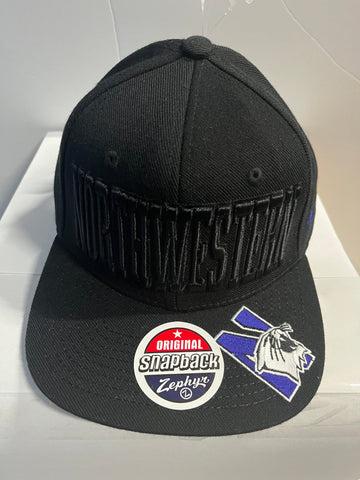 Northwestern University Wildcats Zephyr Black Flat Brim Snapback Adjustable Hat