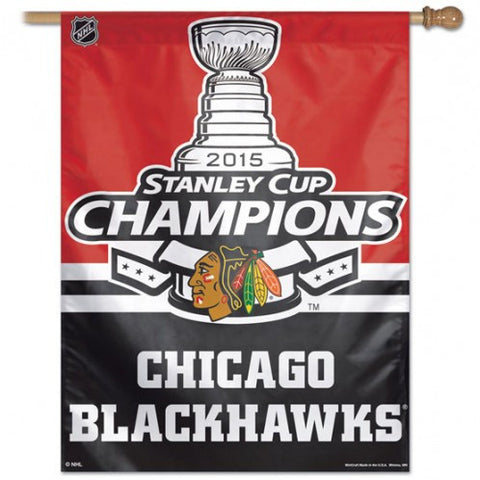 Chicago Blackhawks Wincraft 2015 Stanley Cup Champions Vertical Flag - 27" x 37" - Dino's Sports Fan Shop