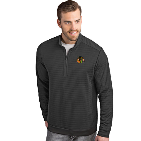 Chicago Blackhawks Antigua Adult Sanction Black Quarter Zip Pullover