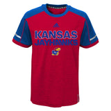Kansas Jayhawks Adidas Youth Red/Blue Climalite Player Crew Shirt - Dino's Sports Fan Shop - 1