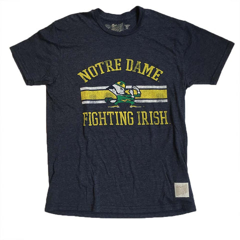 Notre Dame Fighting Irish Retro Brand Streaky Navy Logo Line Tri Blend Shirt - Dino's Sports Fan Shop