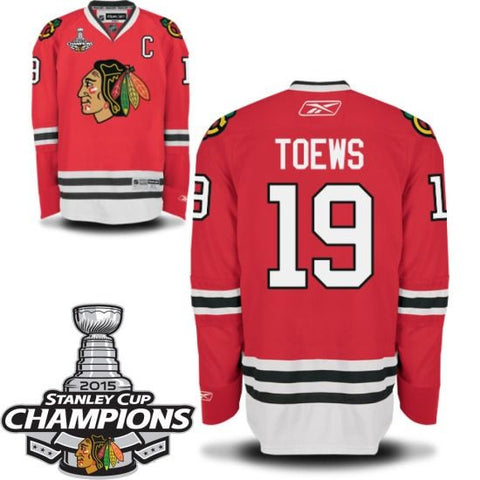 Jonathan Toews "C" Chicago Blackhawks Home Red Youth Premier Jersey w/ 2015 Stanley Cup Patch by Reebok - Dino's Sports Fan Shop