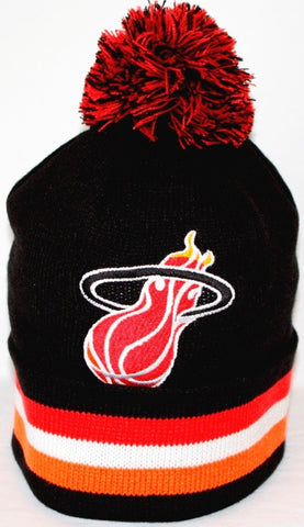 Miami Heat Mitchell & Ness NBA "Blackout" Cuffed Knit Hat w/ Pom - Dino's Sports Fan Shop