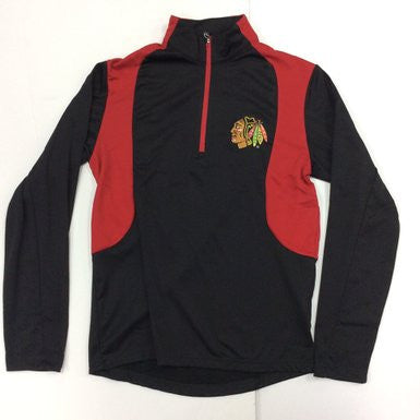 Chicago Blackhawks Antigua Black and Red Delta 1/4 Zip Sweatshirt - Dino's Sports Fan Shop