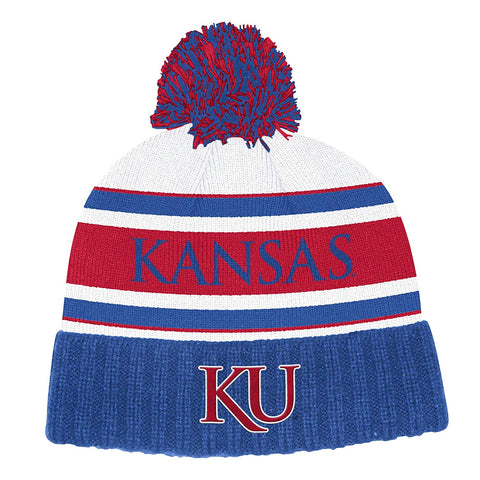 Kansas Jayhawks Adidas Cuffed Knit Pom Hat