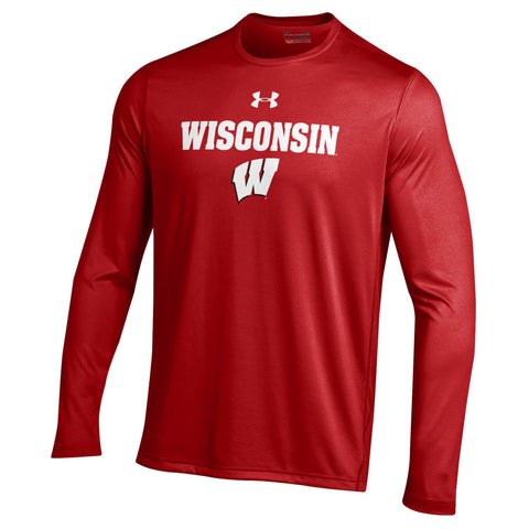 Wisconsin Badgers Under Armour L/S Red HeatGear Flawless Shirt