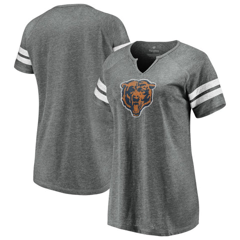 Chicago Bears Fanatics Branded Women's Distressed Tri-Blend Notch Neck T-Shirt – Heathered Gray/White