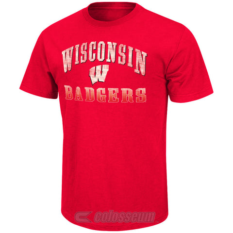 Wisconsin Badgers Colosseum Red Contour Adult Shirt - Dino's Sports Fan Shop