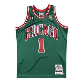 Derrick Rose Adult Mitchell and Ness Chicago Bulls Green with Red Lettering NBA Jersey