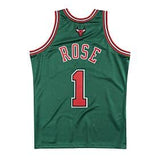 Derrick Rose Adult Mitchell and Ness Chicago Bulls Green with Red Lettering NBA Jersey