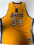 Shaquille O'Neal #34 Mitchell and Ness Yellow Los Angeles Lakers Throwback Jersey