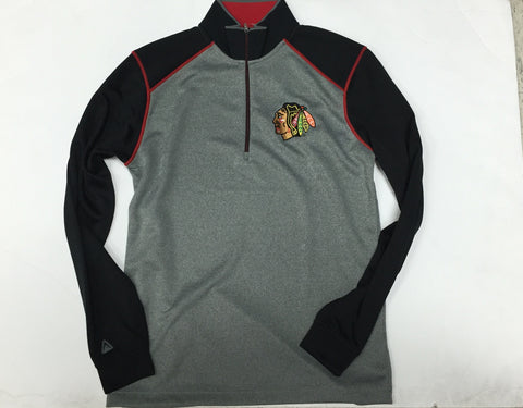 Chicago Blackhawks Antigua Adult Quarter Zip Black/Grey - Dino's Sports Fan Shop