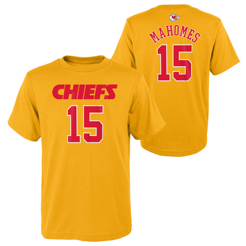 Patrick Mahomes #15 Kansas City Chiefs NFL Youth Yellow Alternate Name and Number Shirt