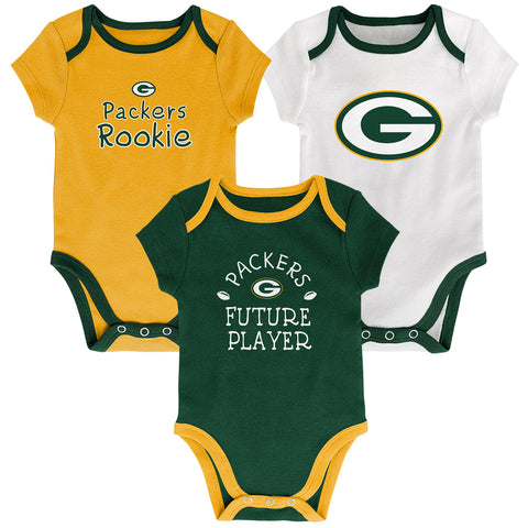 Green Bay Packers 3-piece creeper set sizes 0-3, 3-6, 6-9 months