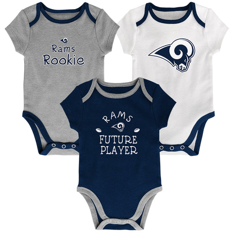 Los Angeles Rams 3-piece creeper set sizes 0-3, 3-6, 6-9 months