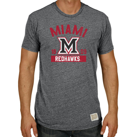 Miami Red Hawks Adult Retro Brand Streaky Black Tri Blend Shirt