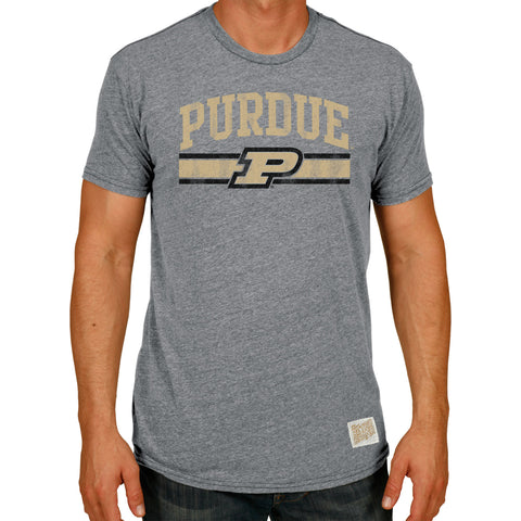 Purdue Boilermakers NCAA Retro Brand Streaky Grey Adult T-Shirt
