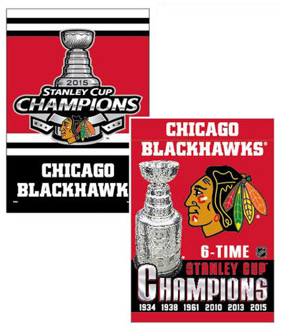 Chicago Blackhawks Wincraft 2015 Stanley Cup Champions 2-Sided Vertical Flag - 27" x 37" - Dino's Sports Fan Shop