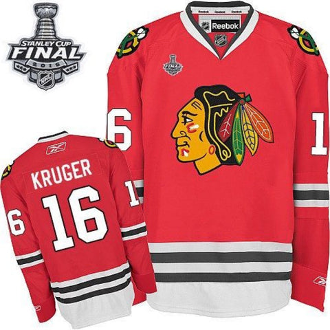 Marcus Kruger #16 Chicago Blackhawks Reebok Home Red Premier Jersey w/ 2015 Stanley Cup Patch - Dino's Sports Fan Shop