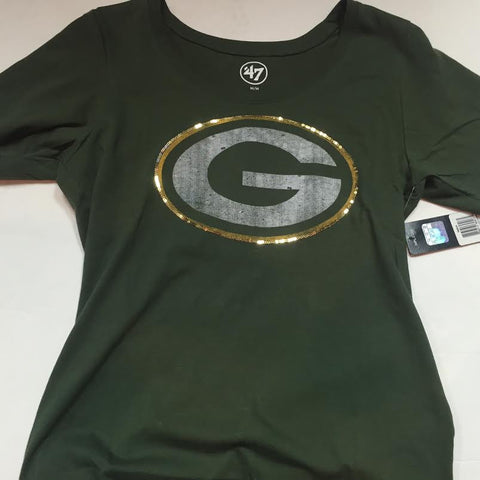 Green Bay Packers '47 Brand Gold Sparkle Women's Shirt - Dino's Sports Fan Shop