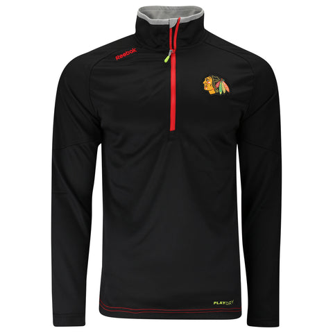 Chicago Blackhawks Reebok Adult Center Ice Quarter Zip Black - Dino's Sports Fan Shop