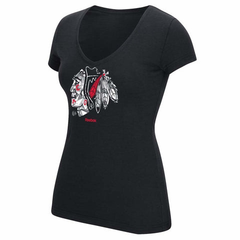 Chicago Blackhawks Reebok Ice Shatter Black Women's V-Neck Shirt - Dino's Sports Fan Shop