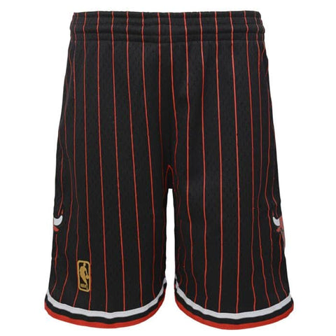Chicago Bulls Adult Black Swingman Mitchell and Ness with Red Pinstripes NBA Shorts