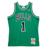 Derrick Rose Adult Chicago Bulls Mitchell and Ness Green with Black Letters and Numbers NBA Jersey
