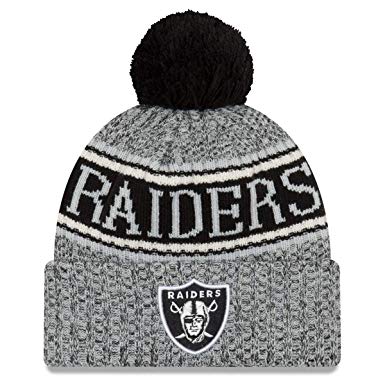 Oakland Raiders Adult 2018 Sideline Pom Knit Winter Hat Gray