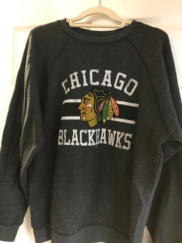Retro Brand Chicago Blackhawks Adult Gray Vintage Hockey L/S Sweater