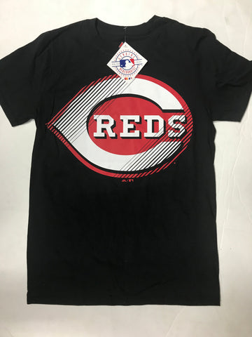 Cincinnati Reds Adult Black Slash and Dash Majestic T-Shirt