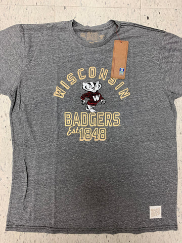 Wisconsin Badgers Adult Retro Brand Gray Shirt