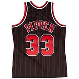 Scottie Pippen Adult Chicago Bulls Black with Red Pinstripes NBA Jersey