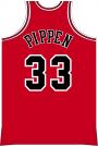 Scottie Pippen Adult Red Chicago Bulls with Black Cursive Mitchell and Ness NBA Jersey