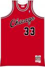 Scottie Pippen Adult Red Chicago Bulls with Black Cursive Mitchell and Ness NBA Jersey