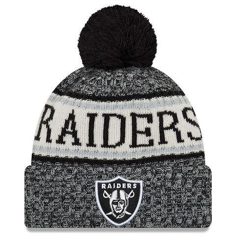 Oakland Raiders Adult 2018 Sideline Pom Knit Winter Hat Black